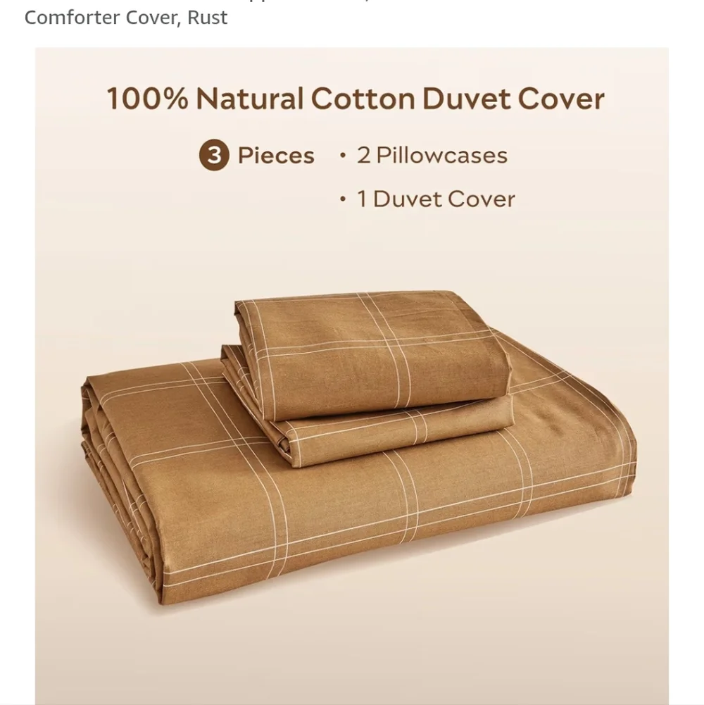 JELLYMONI 100% Natural Cotton Full Duvet Cover Set, 3pcs Plaid Duvet Cover Sets